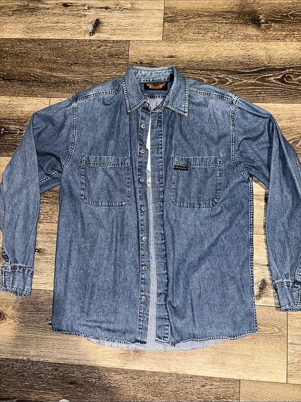 Harley-Davidson Embroidered HD Logo Denim Button-Down Shirt L tall